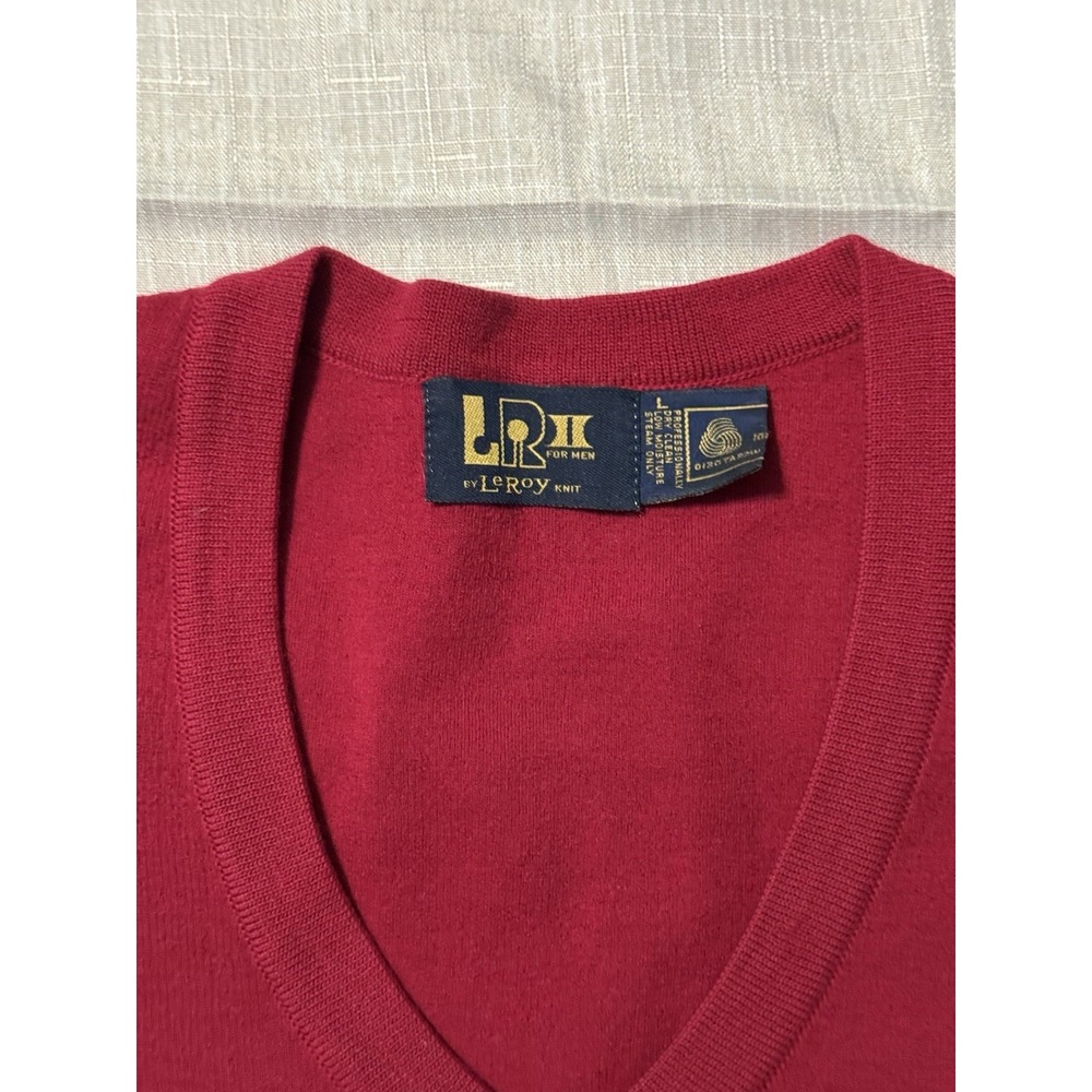 Vintage LeRoy Sweater Size Large Mens Knitwear Red 100% Pure Wool Grandpa - Picture 2 of 8